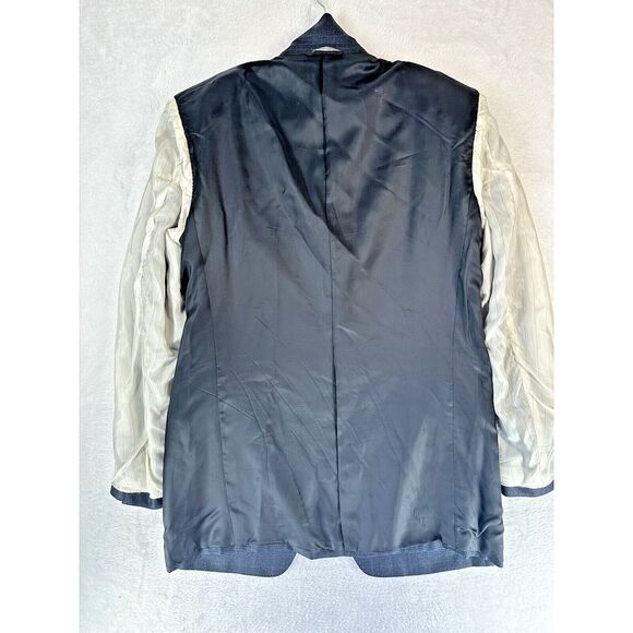 Canali Blazer Mens Eu 50 Us 40 Silk Wool Plaid Navy 3 Button Sports Coat Italy - Picture 9 of 14